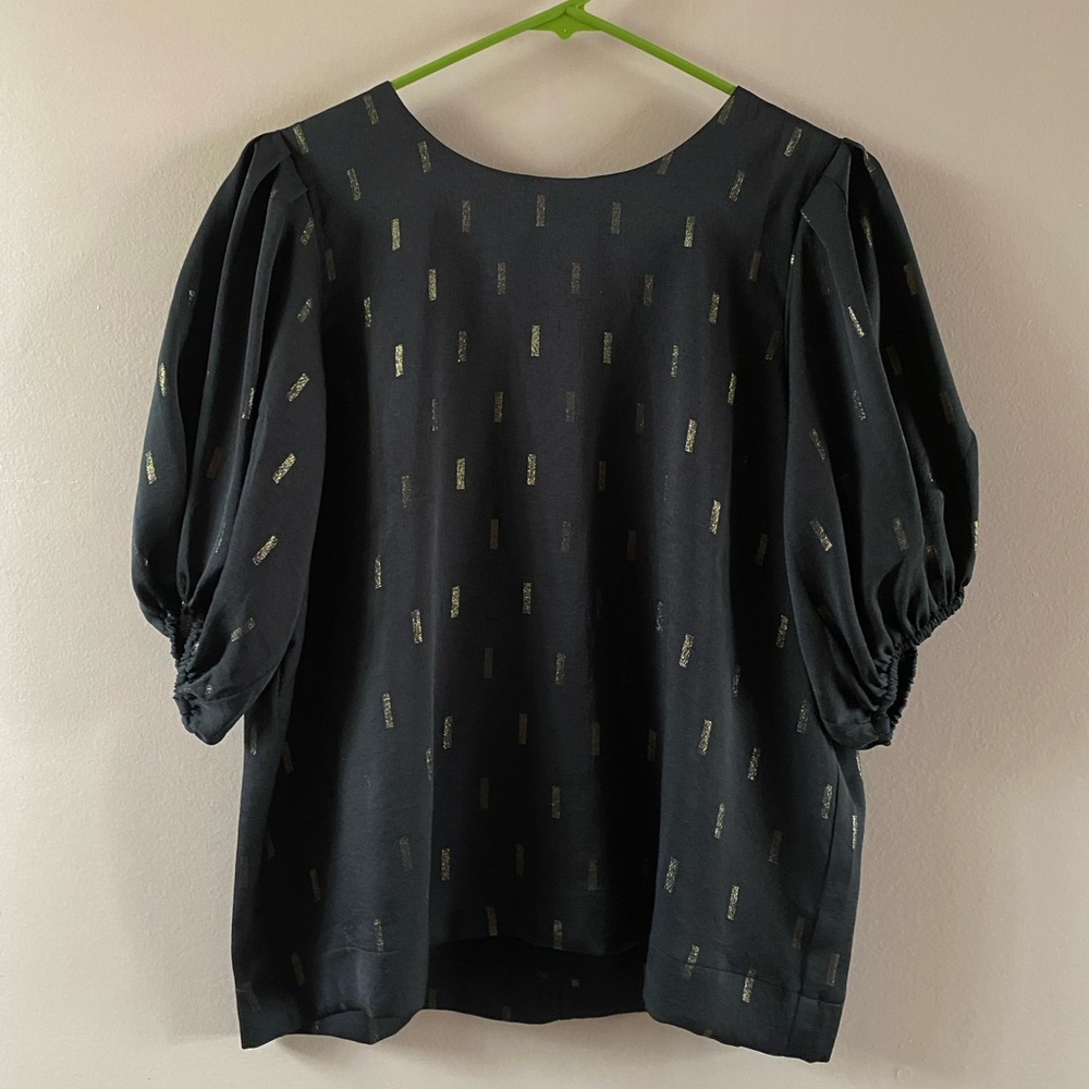 Black silky puffy sleeve dress blouse